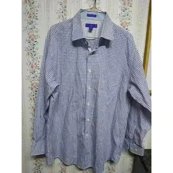 Egara Plaid Long Sleeve Collared Button Up Dress Shirt Fitted Mens Sz 17  32-33 - Picture 1 of 6